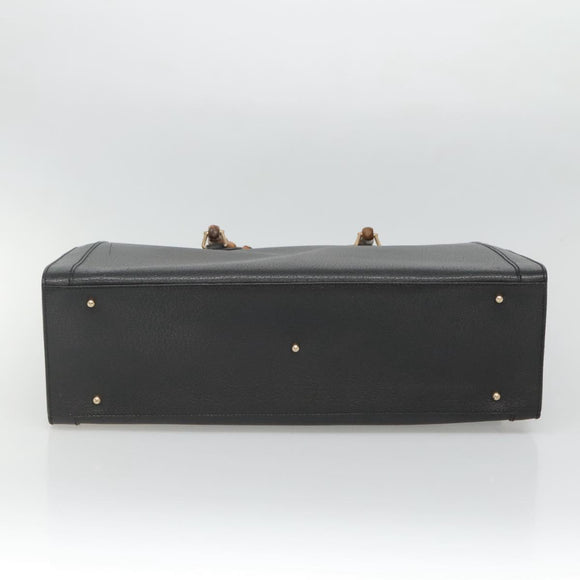 GUCCI Bamboo Hand Bag Leather Black Gold 002 1186 0259 Auth mr1334