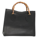 GUCCI Bamboo Hand Bag Leather Black Gold 002 1095 0260 Auth mr1335-1