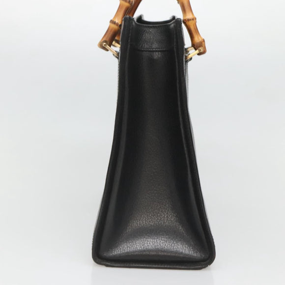 GUCCI Bamboo Hand Bag Leather Black Gold 002 1095 0260 Auth mr1335