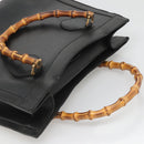 GUCCI Bamboo Hand Bag Leather Black Gold 002 1095 0260 Auth mr1335-6