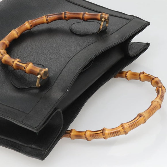 GUCCI Bamboo Hand Bag Leather Black Gold 002 1095 0260 Auth mr1335