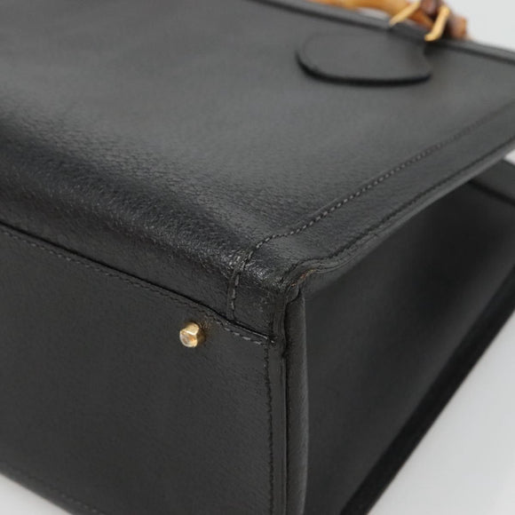 GUCCI Bamboo Hand Bag Leather Black Gold 002 2853 0260 0 Auth mr1336