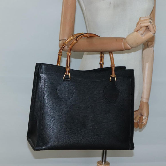 GUCCI Bamboo Hand Bag Leather Black Gold 002 2853 0260 0 Auth mr1336