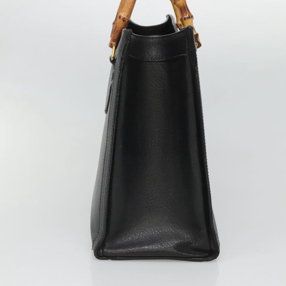 GUCCI Bamboo Hand Bag Leather Black Gold 002 2853 0260 0 Auth mr1336