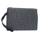 FENDI Shadow Clutch Bag Leather Navy Silver 7VA564 AP1B F1L7Q Auth mr1344-1