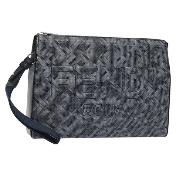 FENDI Shadow Clutch Bag Leather Navy Silver 7VA564 AP1B F1L7Q Auth mr1344