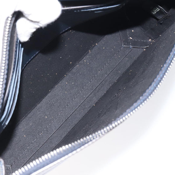FENDI Shadow Clutch Bag Leather Navy Silver 7VA564 AP1B F1L7Q Auth mr1344