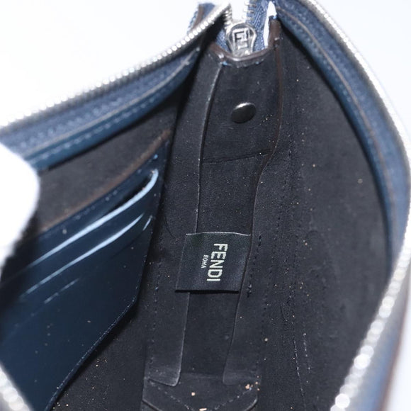 FENDI Shadow Clutch Bag Leather Navy Silver 7VA564 AP1B F1L7Q Auth mr1344