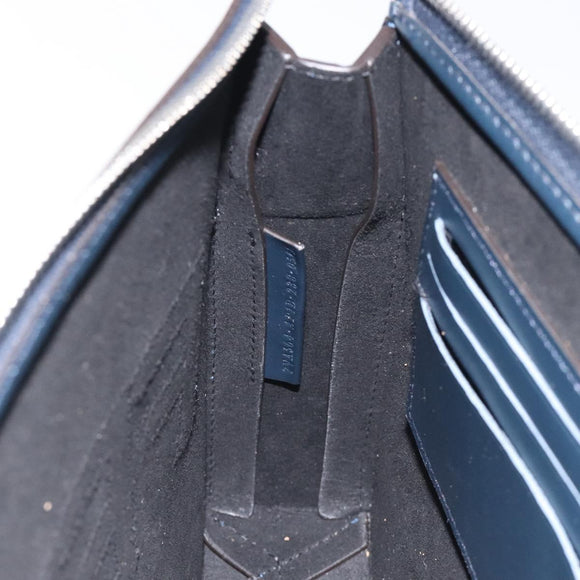 FENDI Shadow Clutch Bag Leather Navy Silver 7VA564 AP1B F1L7Q Auth mr1344