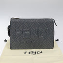 FENDI Shadow Clutch Bag Leather Navy Silver 7VA564 AP1B F1L7Q Auth mr1344-12