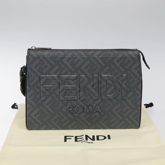 FENDI Shadow Clutch Bag Leather Navy Silver 7VA564 AP1B F1L7Q Auth mr1344