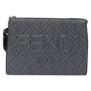 FENDI Shadow Clutch Bag Leather Navy Silver 7VA564 AP1B F1L7Q Auth mr1344-13