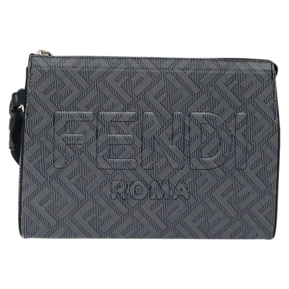 FENDI Shadow Clutch Bag Leather Navy Silver 7VA564 AP1B F1L7Q Auth mr1344
