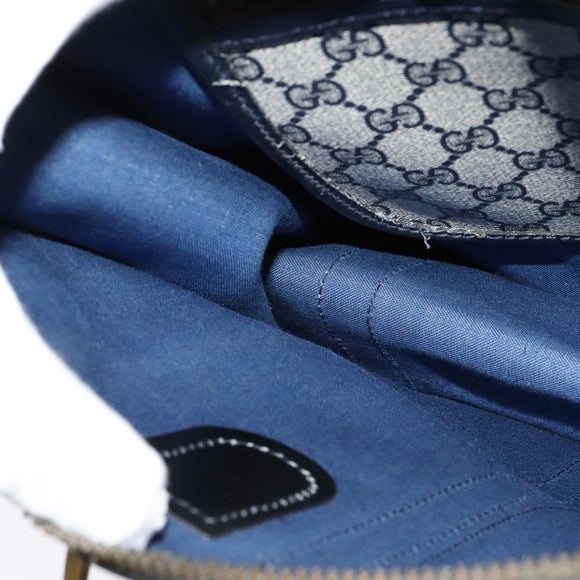 GUCCI GG Supreme Sherry Line Hand Bag PVC Navy Gold Auth mr1357