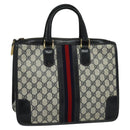 GUCCI GG Supreme Sherry Line Hand Bag PVC Navy Gold Auth mr1357-1