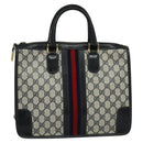 GUCCI GG Supreme Sherry Line Hand Bag PVC Navy Gold Auth mr1357-13