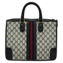 GUCCI GG Supreme Sherry Line Hand Bag PVC Navy Gold Auth mr1357-2