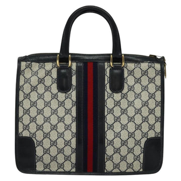 GUCCI GG Supreme Sherry Line Hand Bag PVC Navy Gold Auth mr1357 - 0