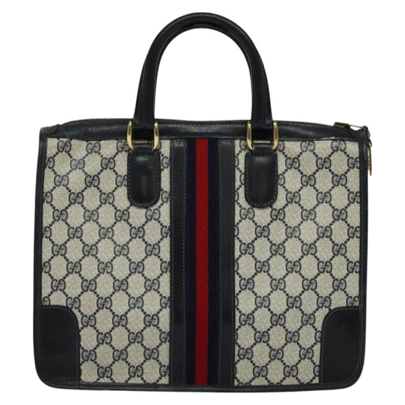 GUCCI GG Supreme Sherry Line Hand Bag PVC Navy Gold Auth mr1357