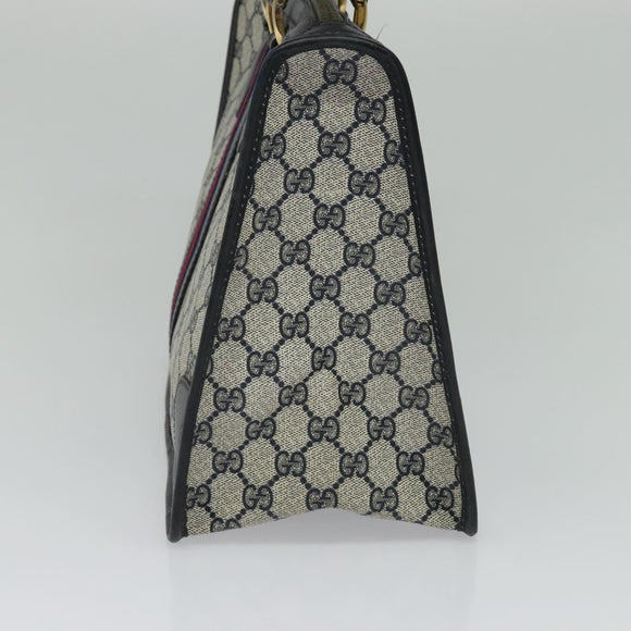 GUCCI GG Supreme Sherry Line Hand Bag PVC Navy Gold Auth mr1357
