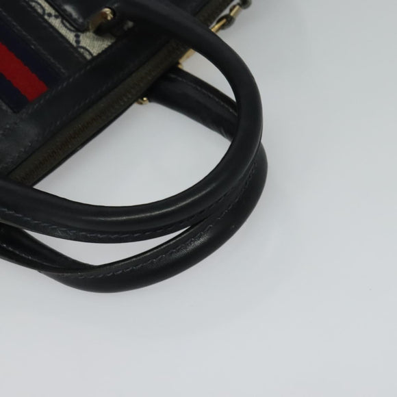 GUCCI GG Supreme Sherry Line Hand Bag PVC Navy Gold Auth mr1357