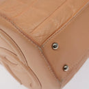 CHANEL Choco Bar Hand Bag Leather Beige Silver CC Auth mr1360-14