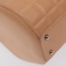 CHANEL Choco Bar Hand Bag Leather Beige Silver CC Auth mr1360-16