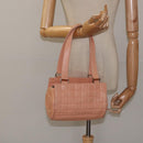 CHANEL Choco Bar Hand Bag Leather Beige Silver CC Auth mr1360-22