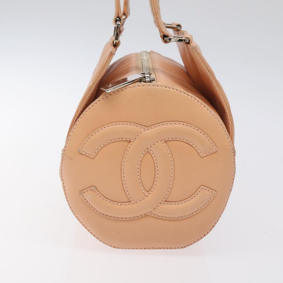 CHANEL Choco Bar Hand Bag Leather Beige Silver CC Auth mr1360