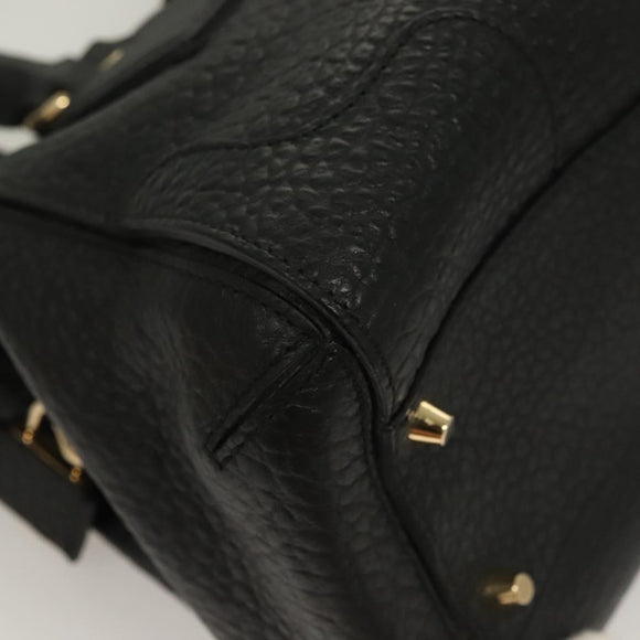 BURBERRY Hand Bag Leather 2way Black Gold Auth mr1365