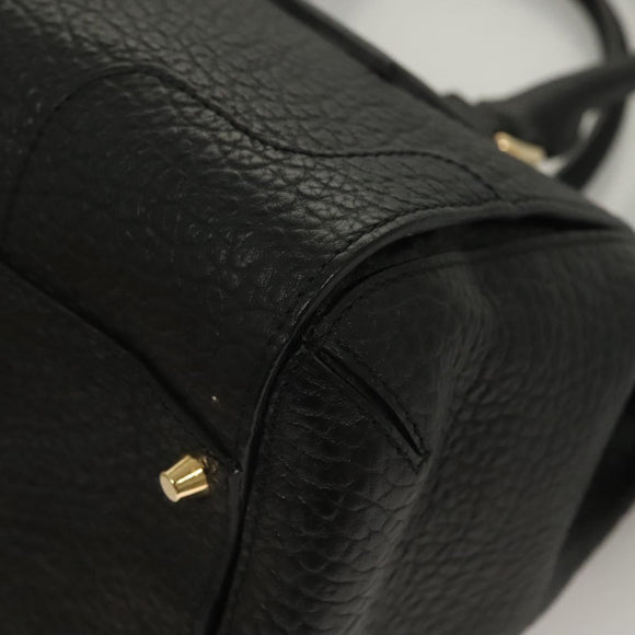 BURBERRY Hand Bag Leather 2way Black Gold Auth mr1365