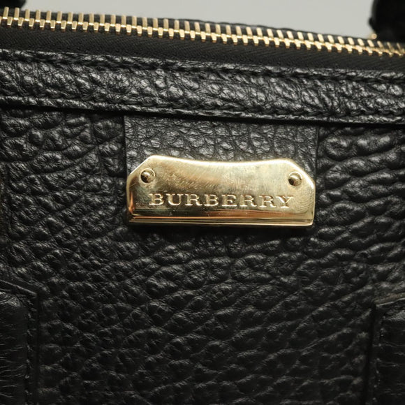 BURBERRY Hand Bag Leather 2way Black Gold Auth mr1365