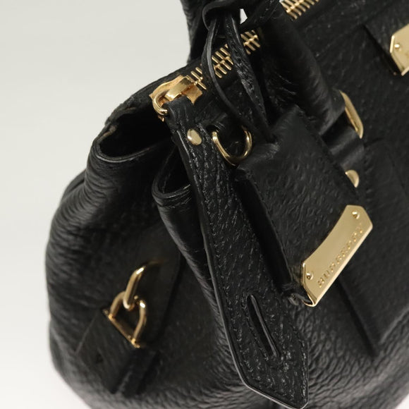 BURBERRY Hand Bag Leather 2way Black Gold Auth mr1365
