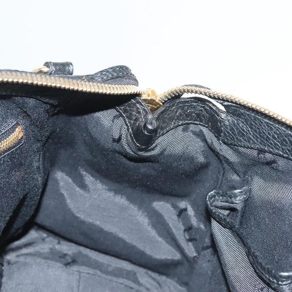 BURBERRY Hand Bag Leather 2way Black Gold Auth mr1365