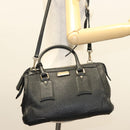 BURBERRY Hand Bag Leather 2way Black Gold Auth mr1365-26