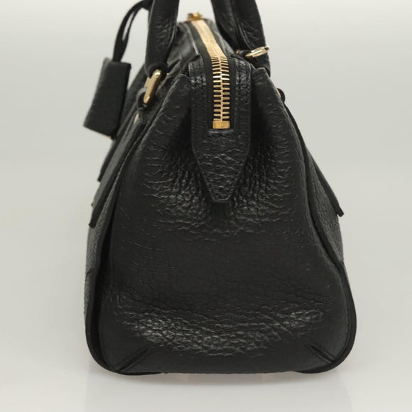 BURBERRY Hand Bag Leather 2way Black Gold Auth mr1365