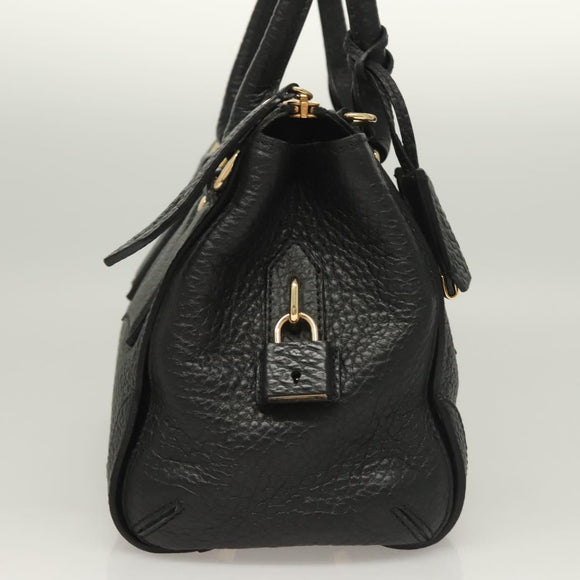 BURBERRY Hand Bag Leather 2way Black Gold Auth mr1365