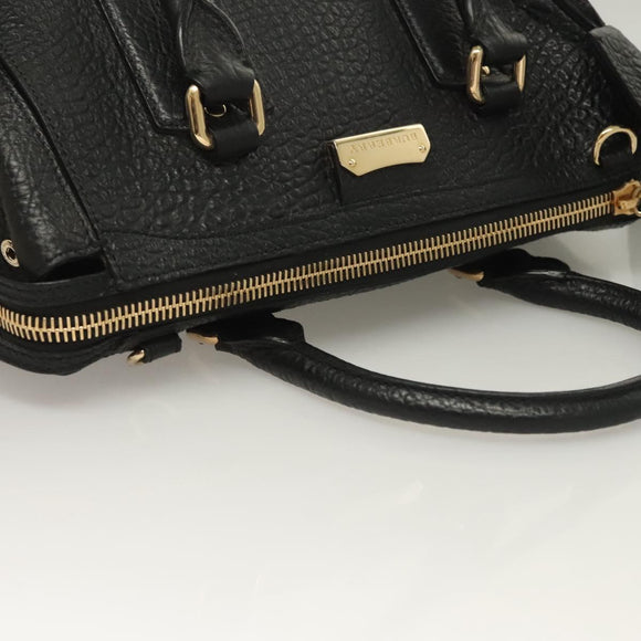BURBERRY Hand Bag Leather 2way Black Gold Auth mr1365
