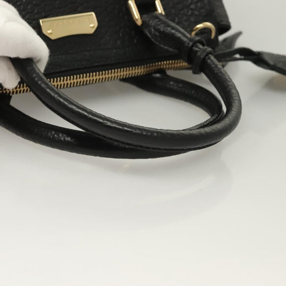 BURBERRY Hand Bag Leather 2way Black Gold Auth mr1365