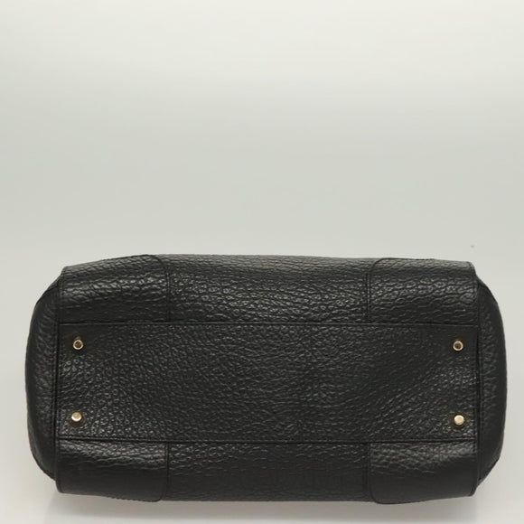 BURBERRY Hand Bag Leather 2way Black Gold Auth mr1365