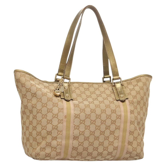 GUCCI GG Canvas Sherry Line Hand Bag Beige Gold 139260 Auth mr1366