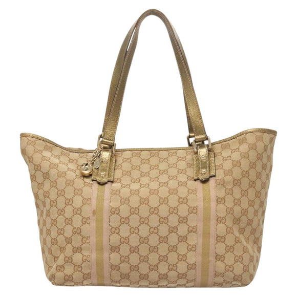 GUCCI GG Canvas Sherry Line Hand Bag Beige Gold 139260 Auth mr1366