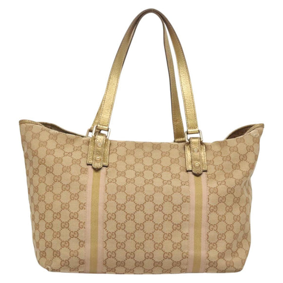 GUCCI GG Canvas Sherry Line Hand Bag Beige Gold 139260 Auth mr1366