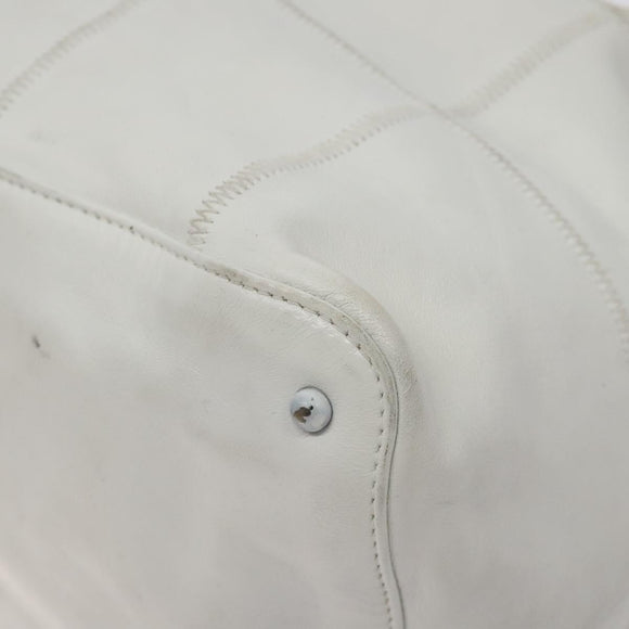 CHANEL Choco Bar Fringe Tote Bag Leather White Silver CC Auth mr1367