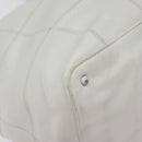 CHANEL Choco Bar Fringe Tote Bag Leather White Silver CC Auth mr1367-14