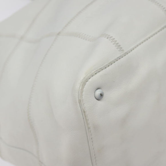 CHANEL Choco Bar Fringe Tote Bag Leather White Silver CC Auth mr1367