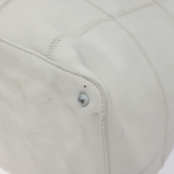 CHANEL Choco Bar Fringe Tote Bag Leather White Silver CC Auth mr1367