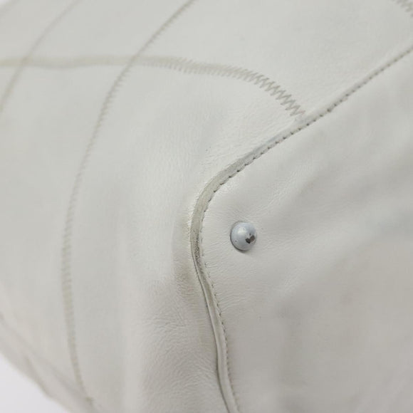 CHANEL Choco Bar Fringe Tote Bag Leather White Silver CC Auth mr1367