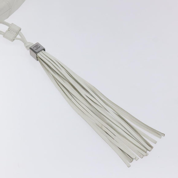 CHANEL Choco Bar Fringe Tote Bag Leather White Silver CC Auth mr1367