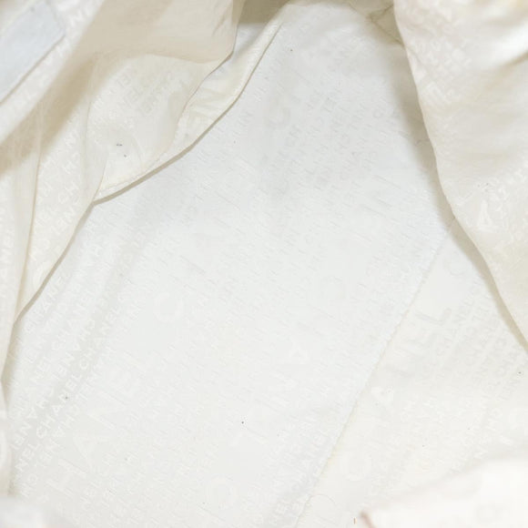 CHANEL Choco Bar Fringe Tote Bag Leather White Silver CC Auth mr1367